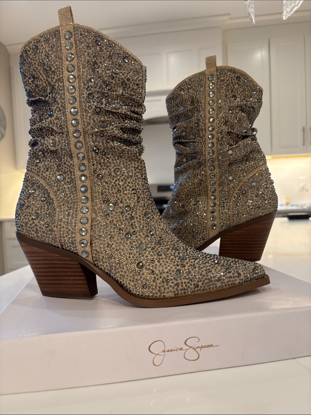 Jessica Simpson Champagne Crystal Western Ankle Boots